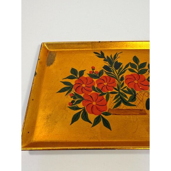 Floral Trinket Tray DIsh Catch All Japanese Laquerware Gold Leaf Hand Painted - Picture 5 of 16